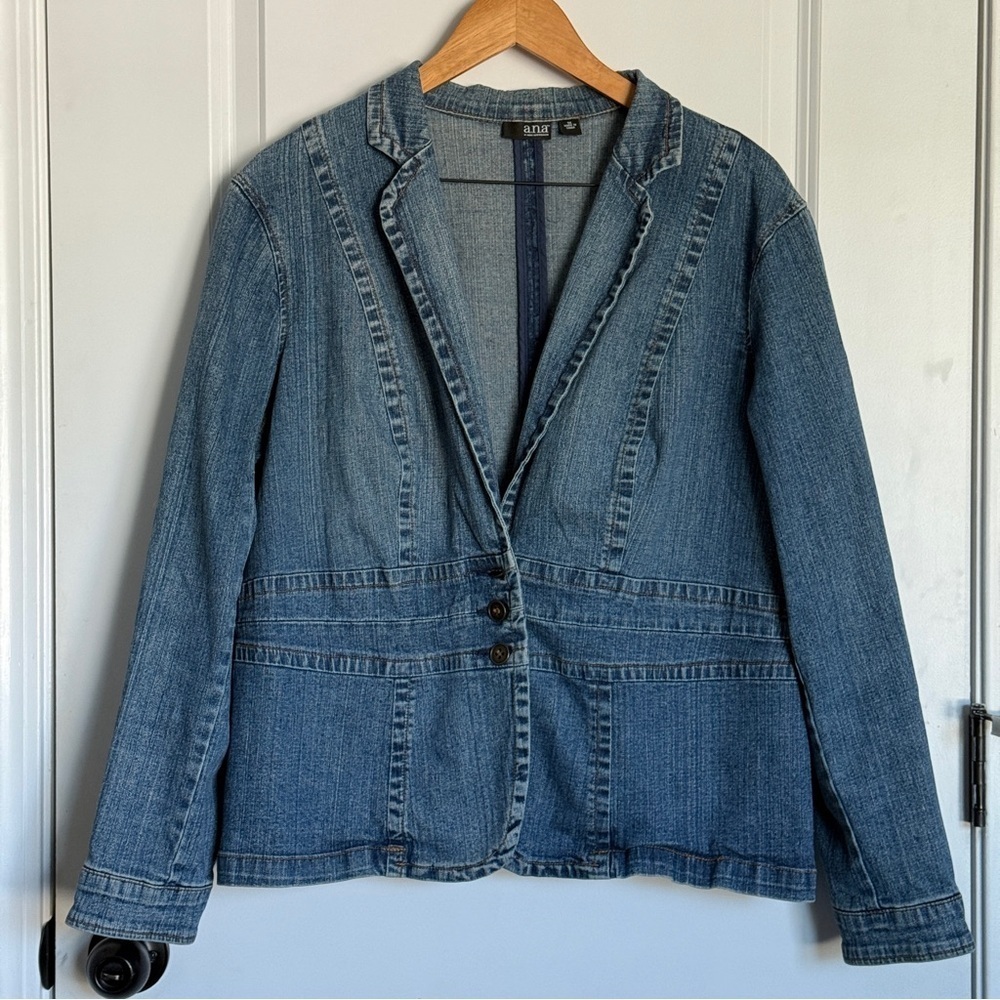 a.n.a Classic Blue Denim Women's Blazer Jacket Size 1X